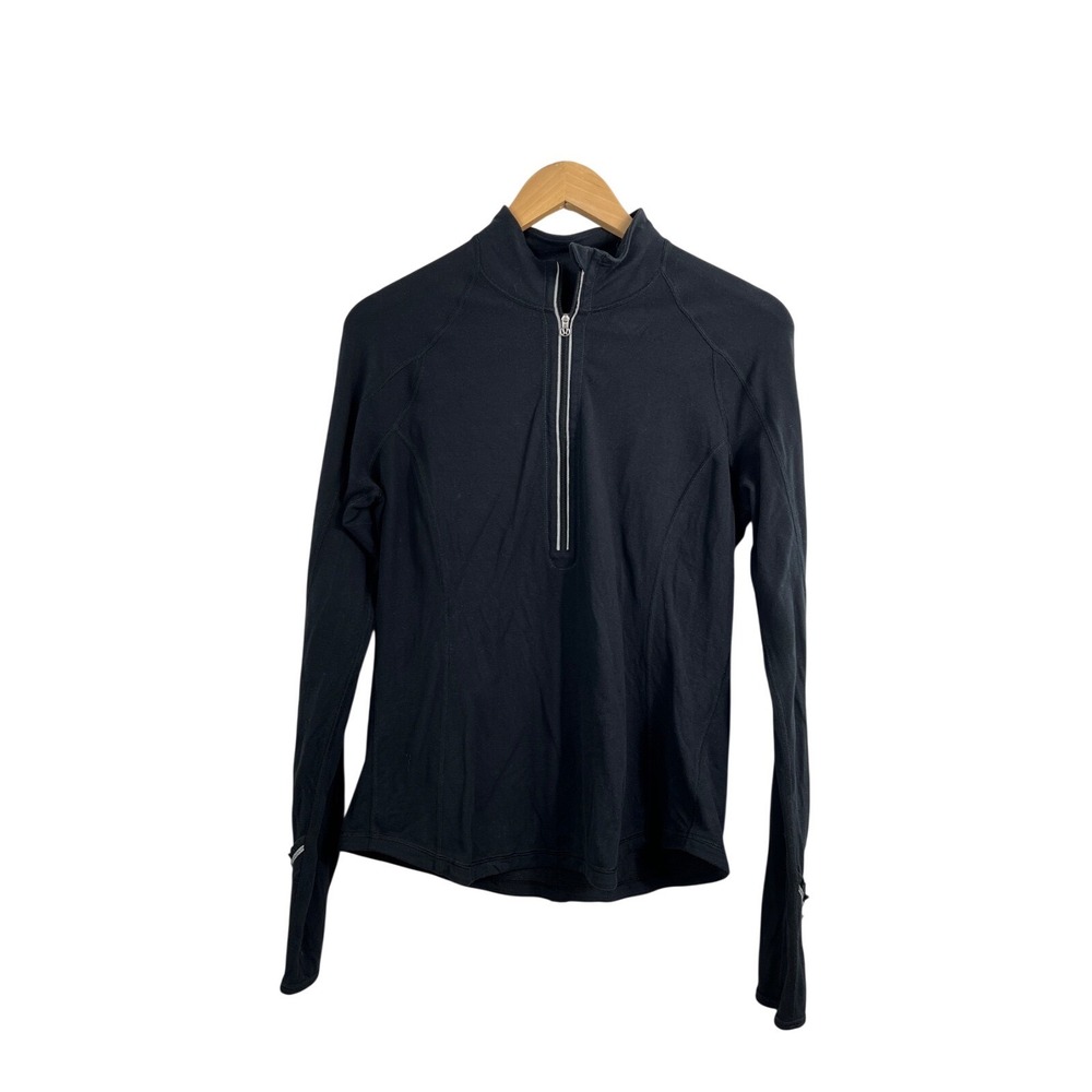 Lululemon‎ Womens Black Half Zip Long Sleeve Running Pullover Thumbholes Size 10